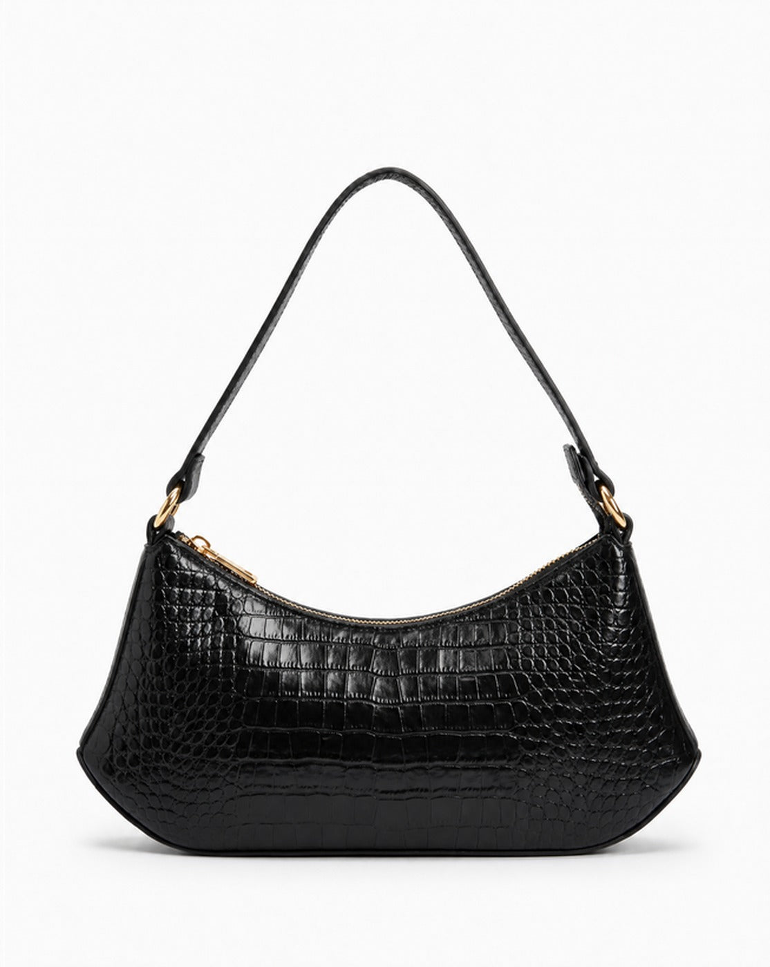 Seraphina curved shoulder bag in black croc-embossed Italian leather by Tourance