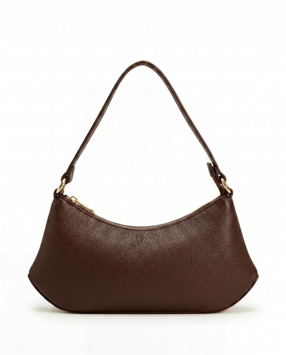 Seraphina curved shoulder bag in Moka brown full-grain pebbled Italian leather by Tourance
