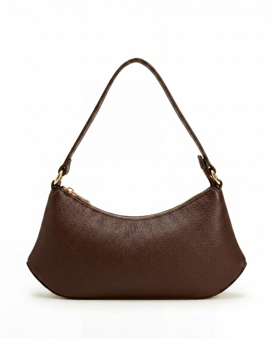 Seraphina curved shoulder bag in Moka brown full-grain pebbled Italian leather by Tourance