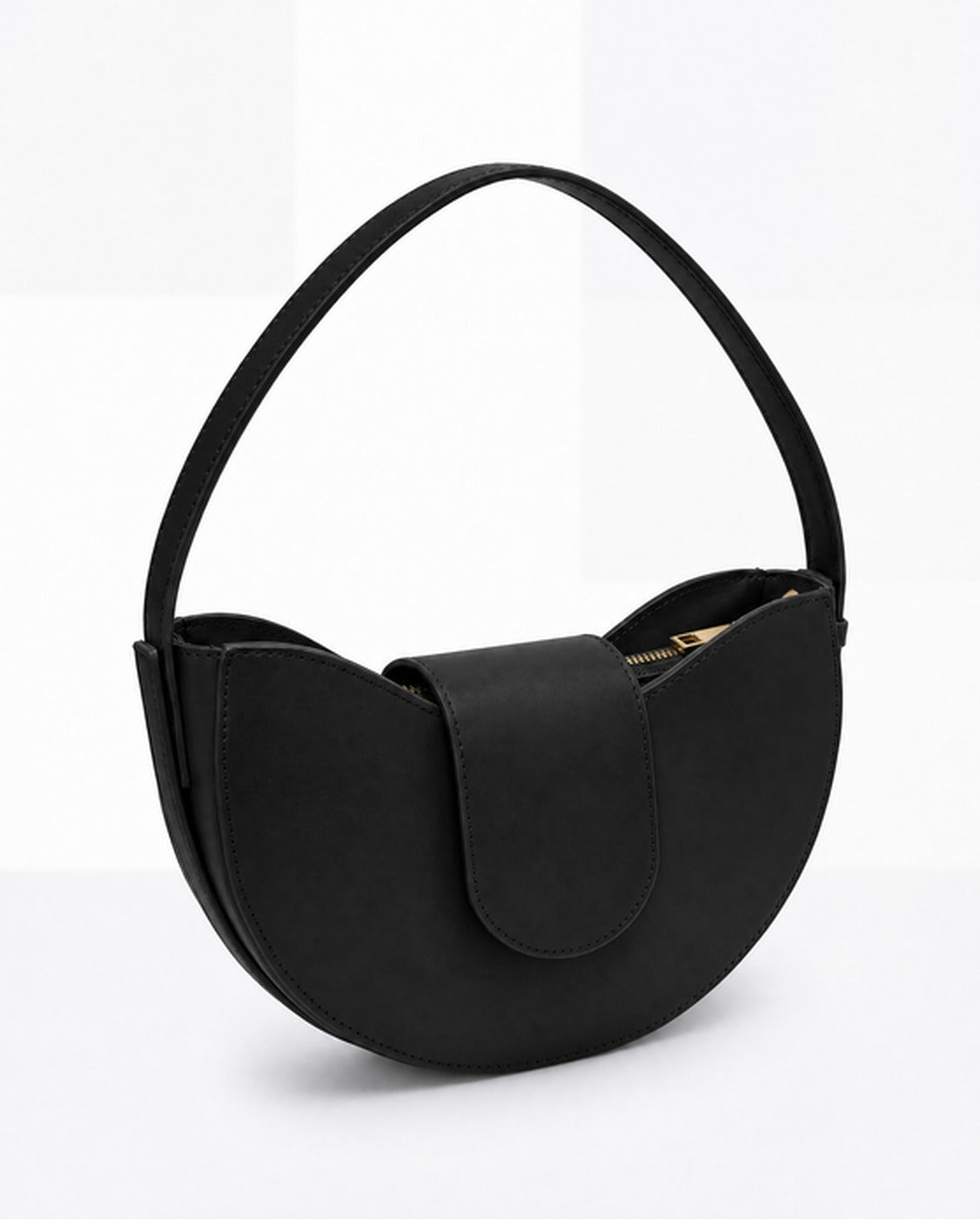 Sorella circle bag in Nero black full-grain Italian leather by Tourance