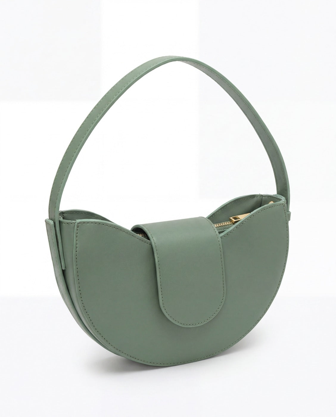 Sorella circle bag in Verde Salvia sage green full-grain Italian leather by Tourance