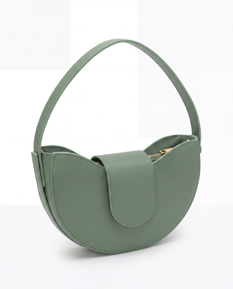 Sorella circle bag in Verde Salvia sage green full-grain Italian leather by Tourance