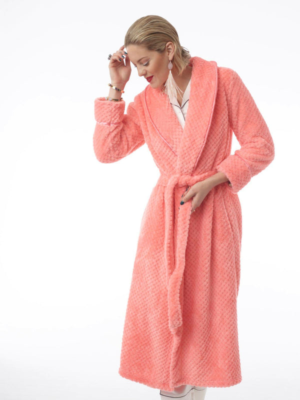 Woman wearing Coral Kristine Robe