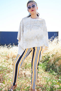 Woman posing wearing Beige Siberian Leopard Poncho, view 2