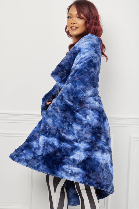 Woman with Marakech Throw in Saphire